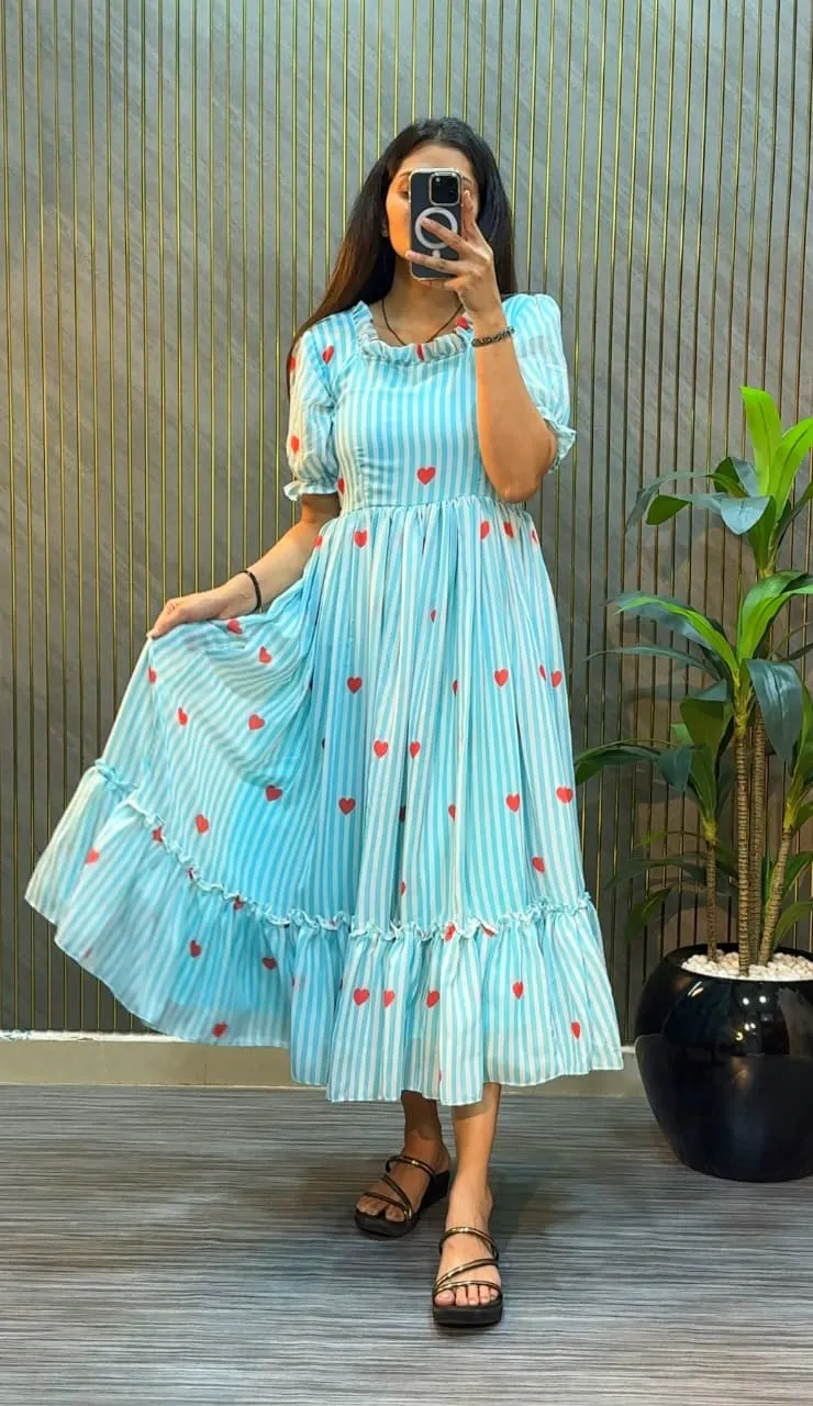 💕💕Premium Mul Chanderi Heart Printed Maxi Gown💕💕