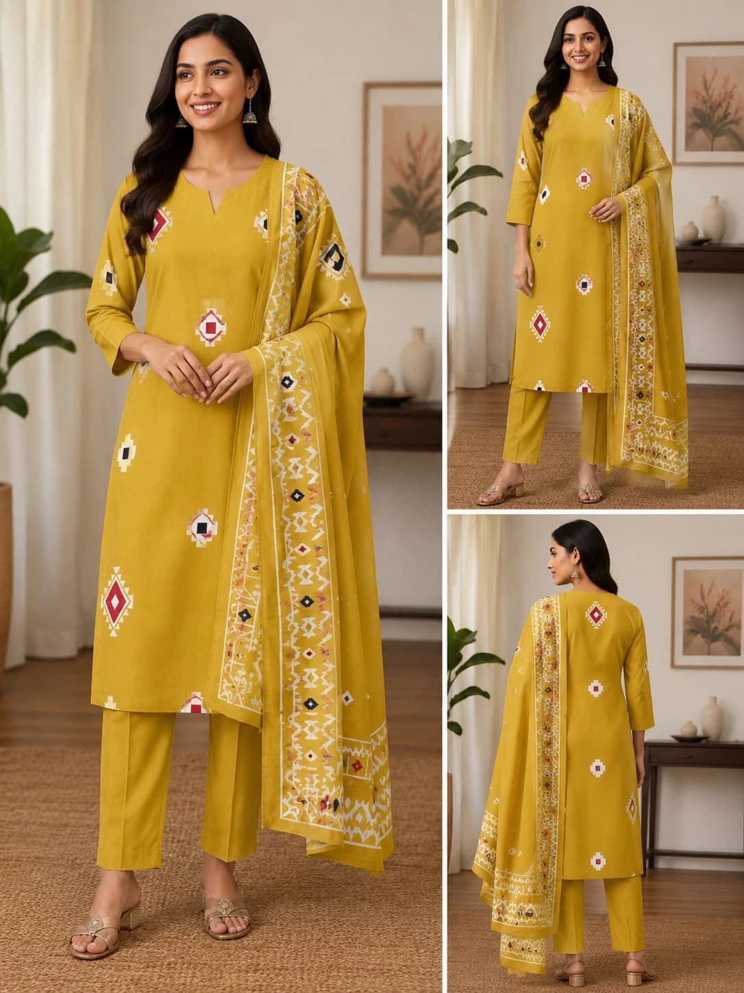 Women's Cotton 3-Piece Kurti Set