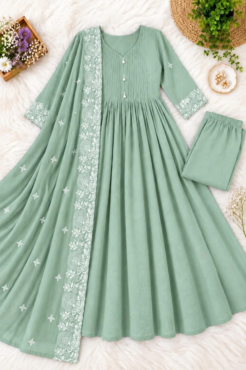 Mul Chanderi Anarkali Suit Set
