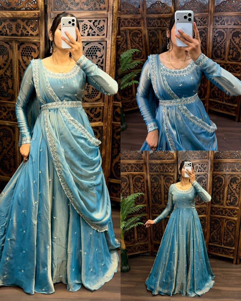 Premium South Silk Gown with Dupatta