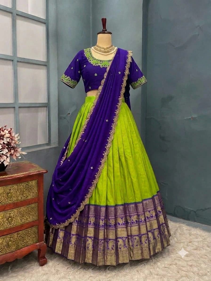 Designer Kanjiveram Silk Lehenga with Maggam Work Blouse