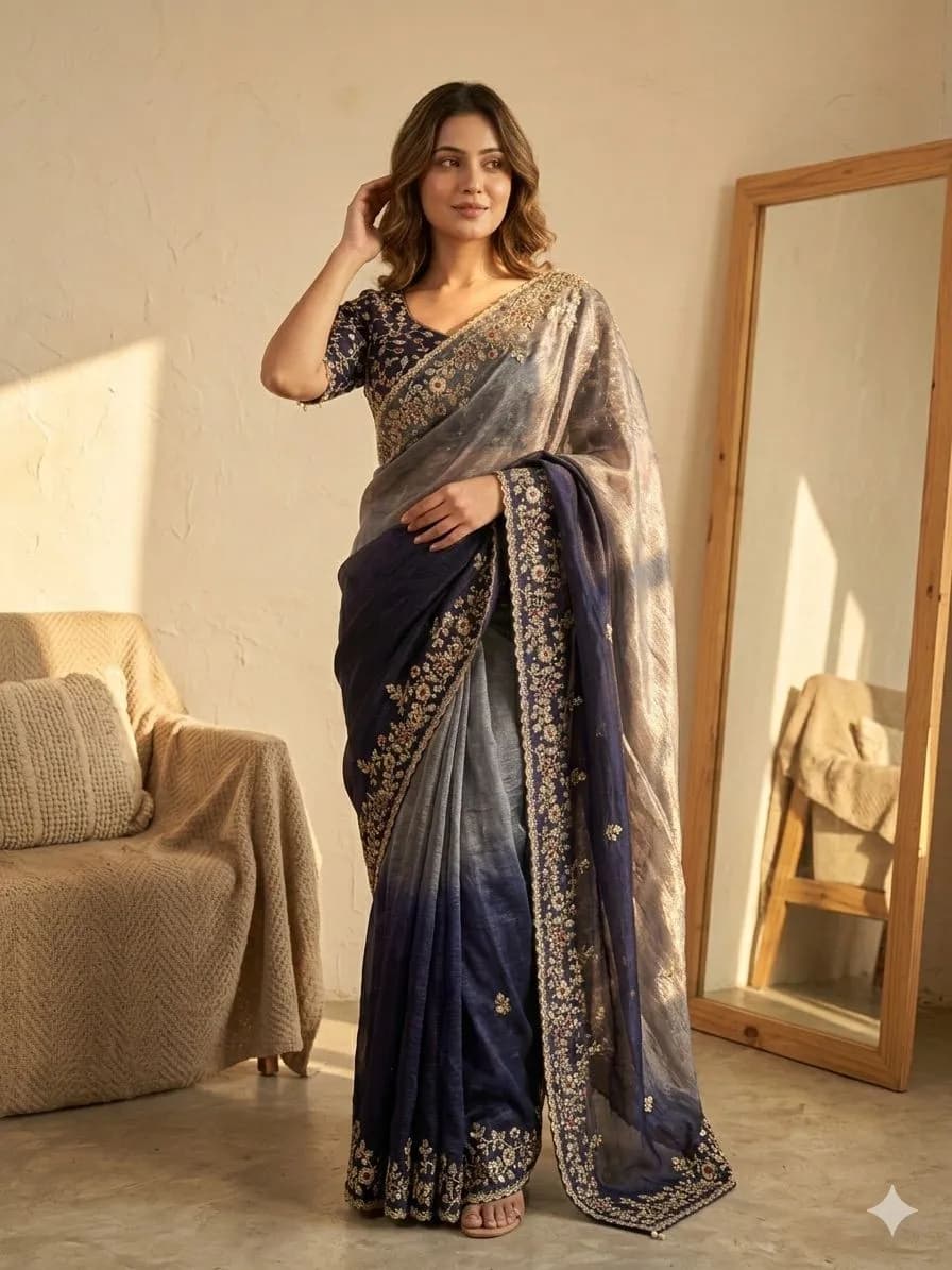 🌸🌸Beautiful Soft Fendy Sequence Embroidery Work Sarees🌸🌸