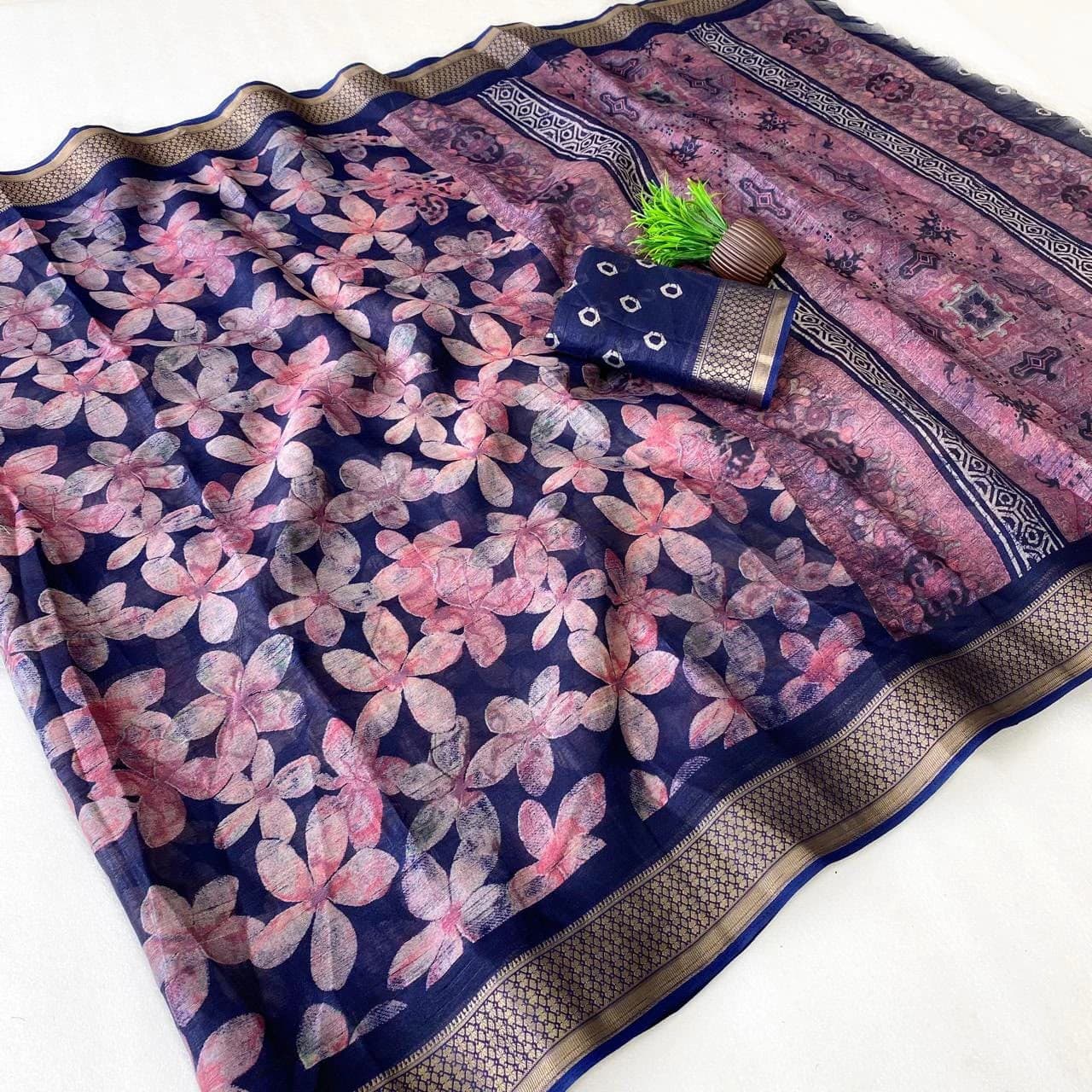 Slub Cotton Saree with Blouse
