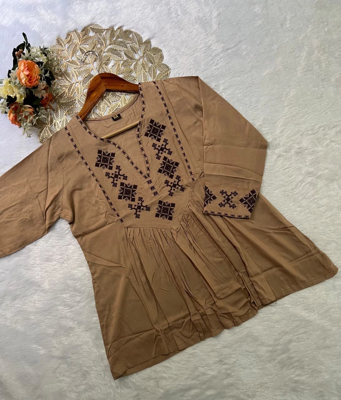 Designer Rayon Tunic with Cross-stitch Embroidery