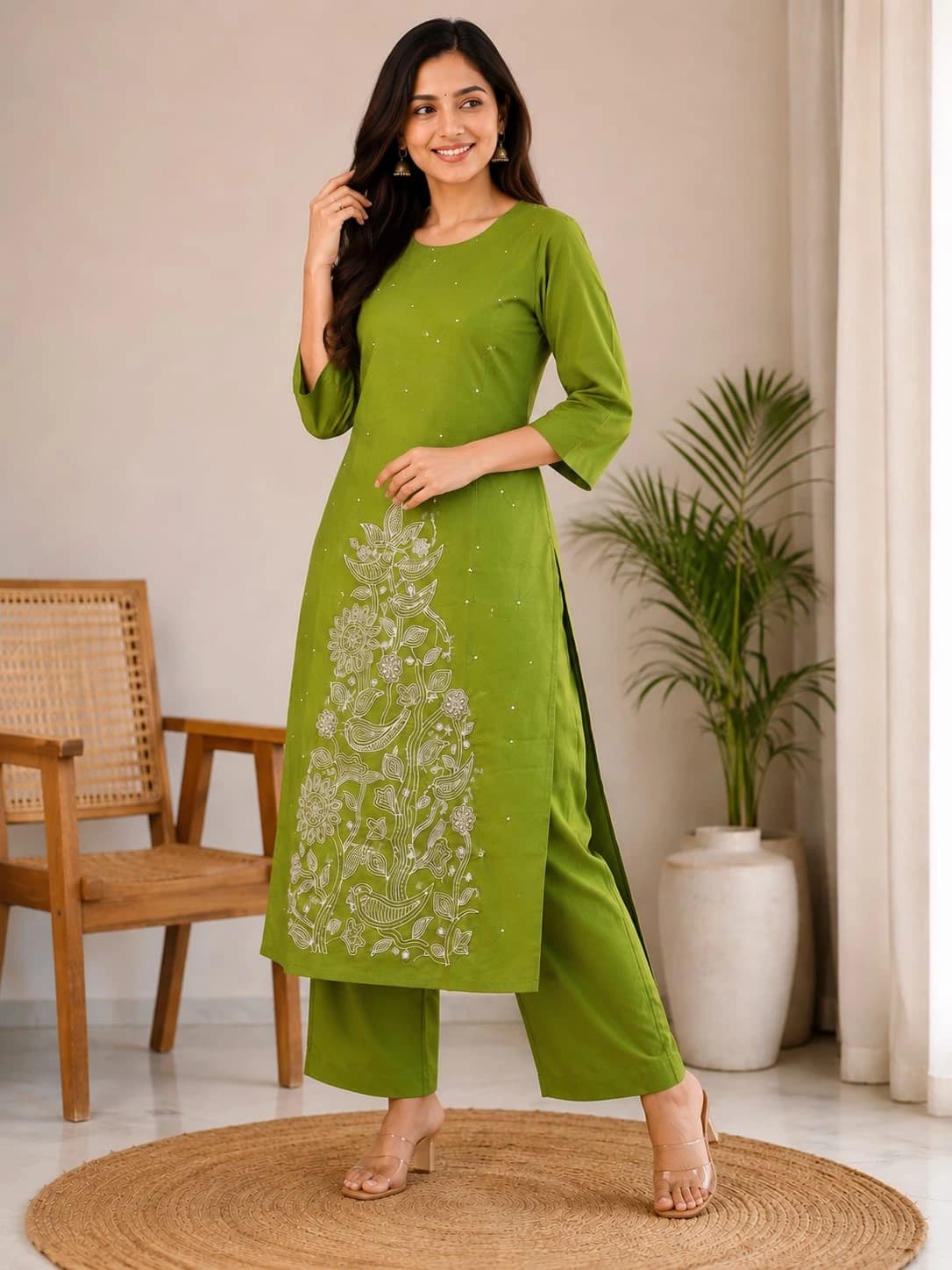 Women's Cotton Embroidered Kurti Set
