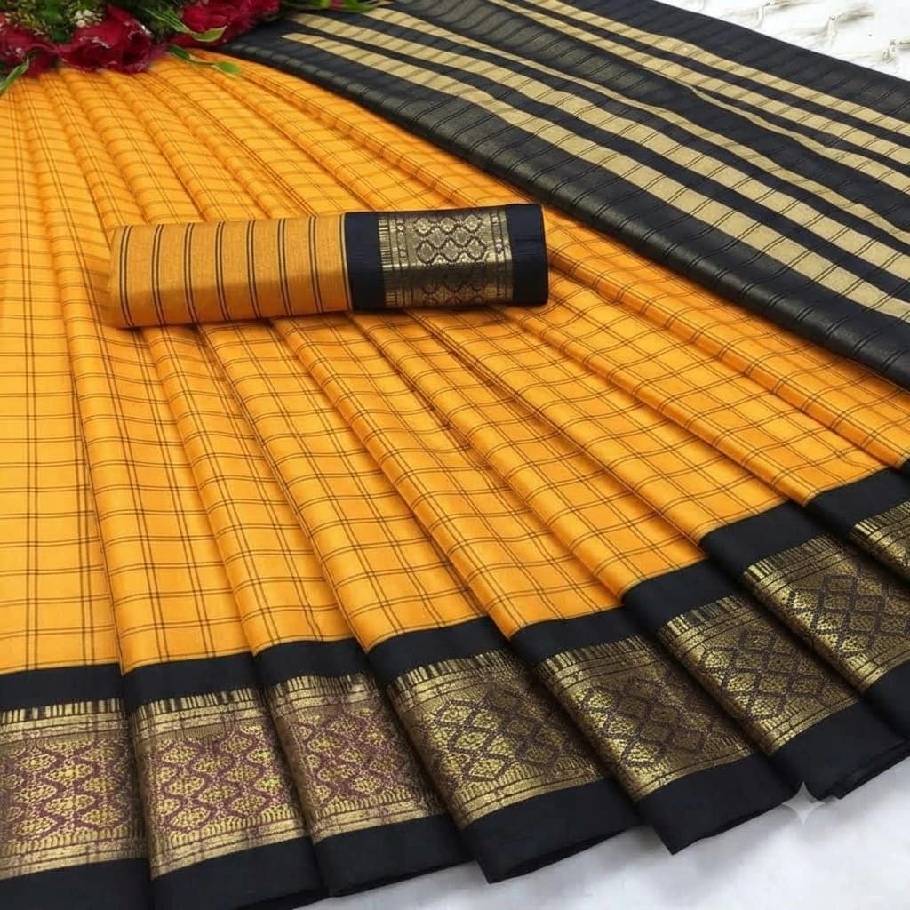 Arani Pattu Silk Checked Sarees with Zari Border
