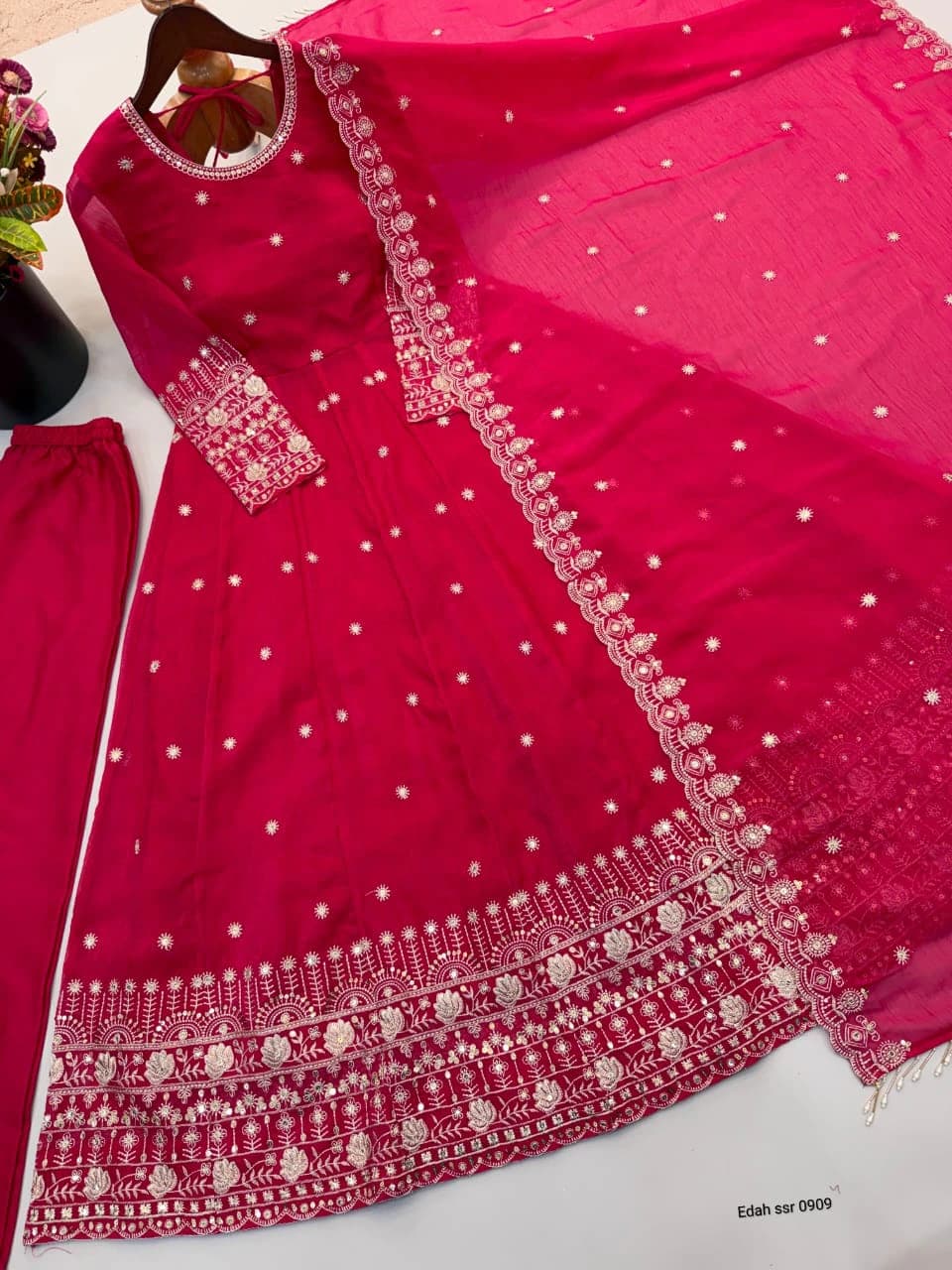 Crunchy Silk Embroidered Gown Set