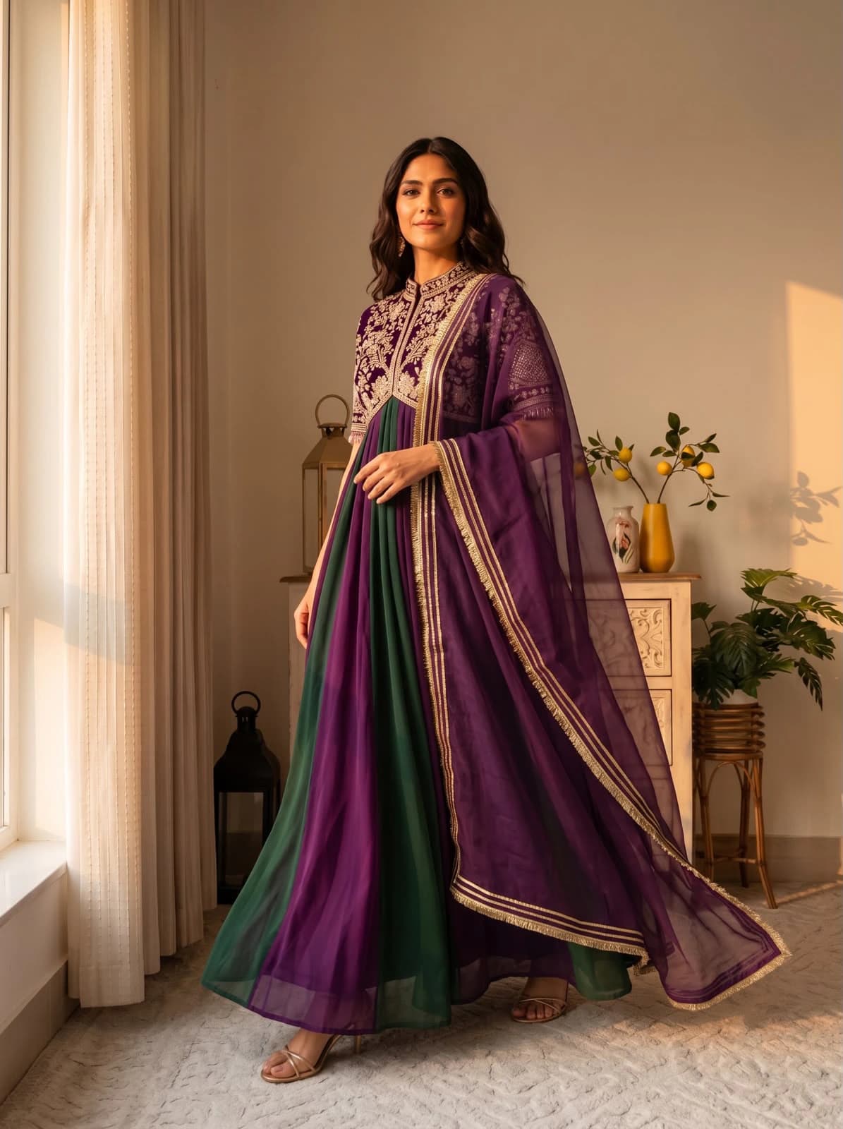 Silk Embroidered Gown Set