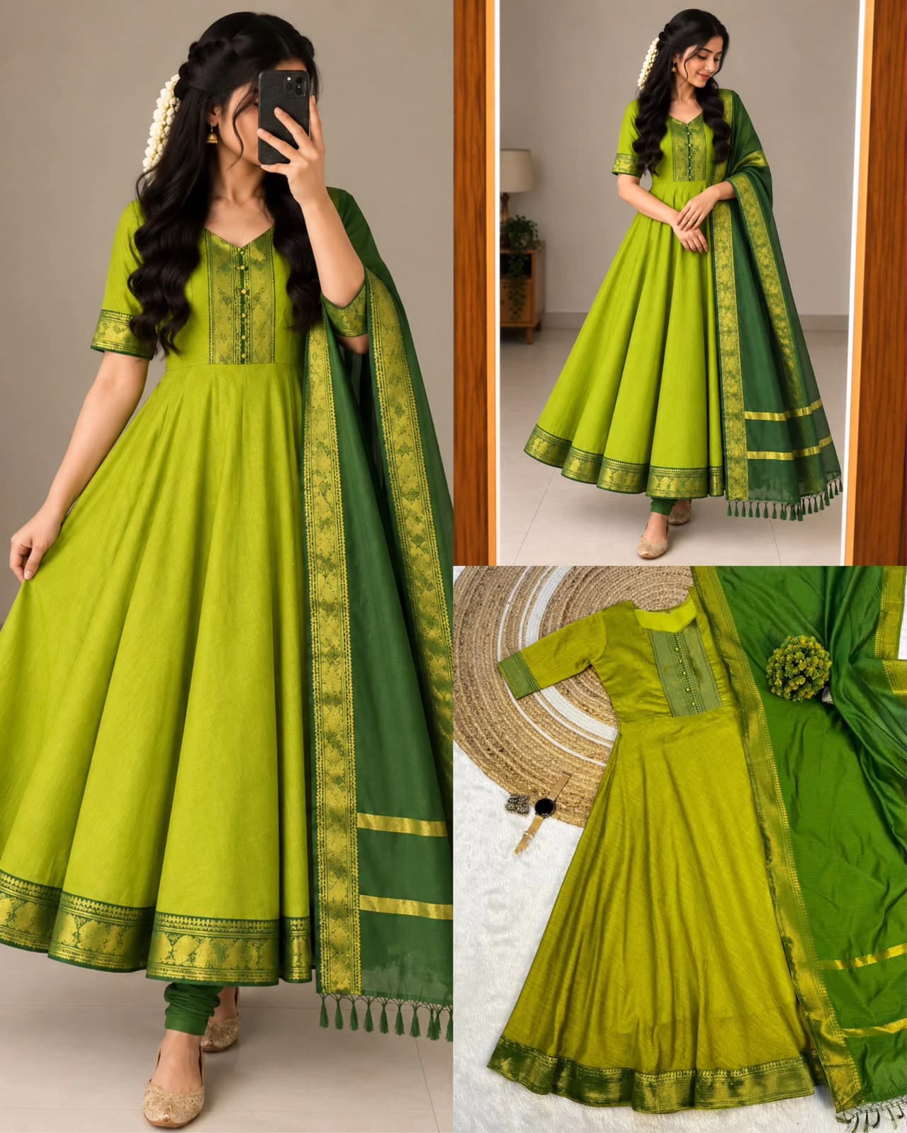 Silk Cotton Anarkali Set