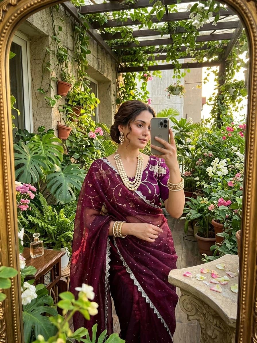 Satin Silk Saree with Blouse