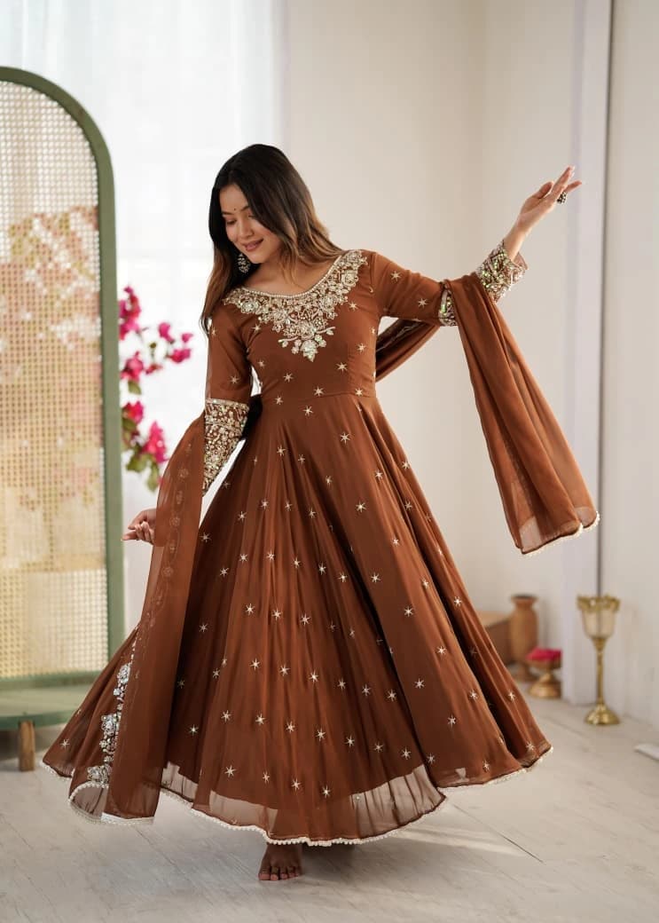 ❤️❤️Premium Sequence Designer Anarkali Three Piece Set😍😍