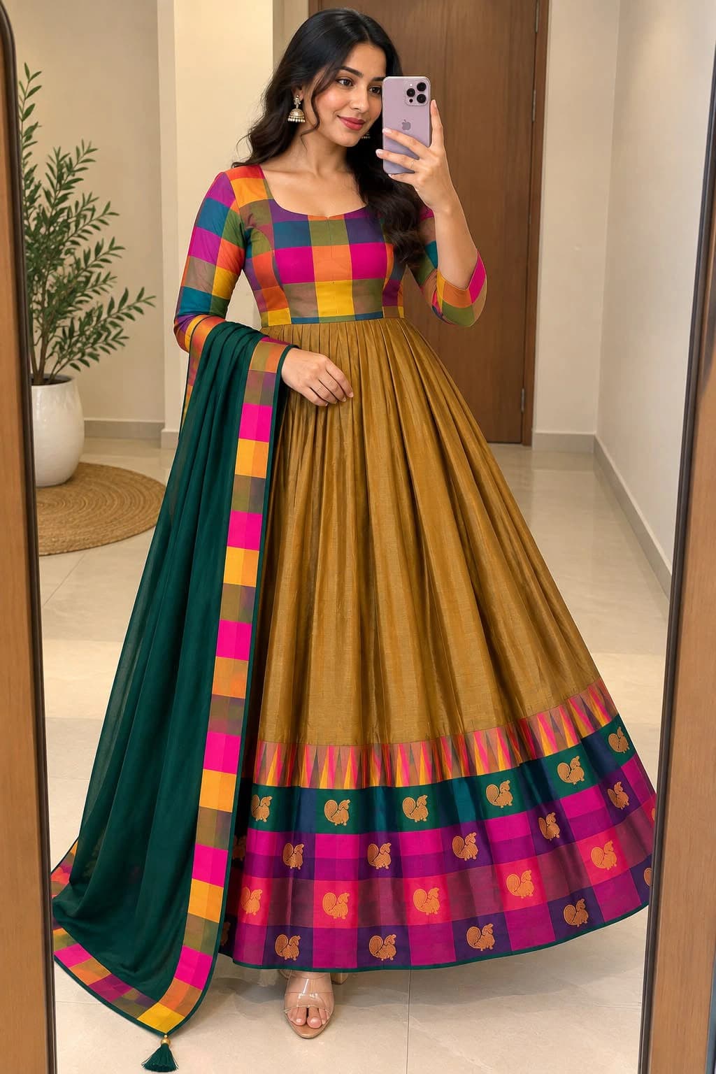Cotton Spun Silk Anarkali Set
