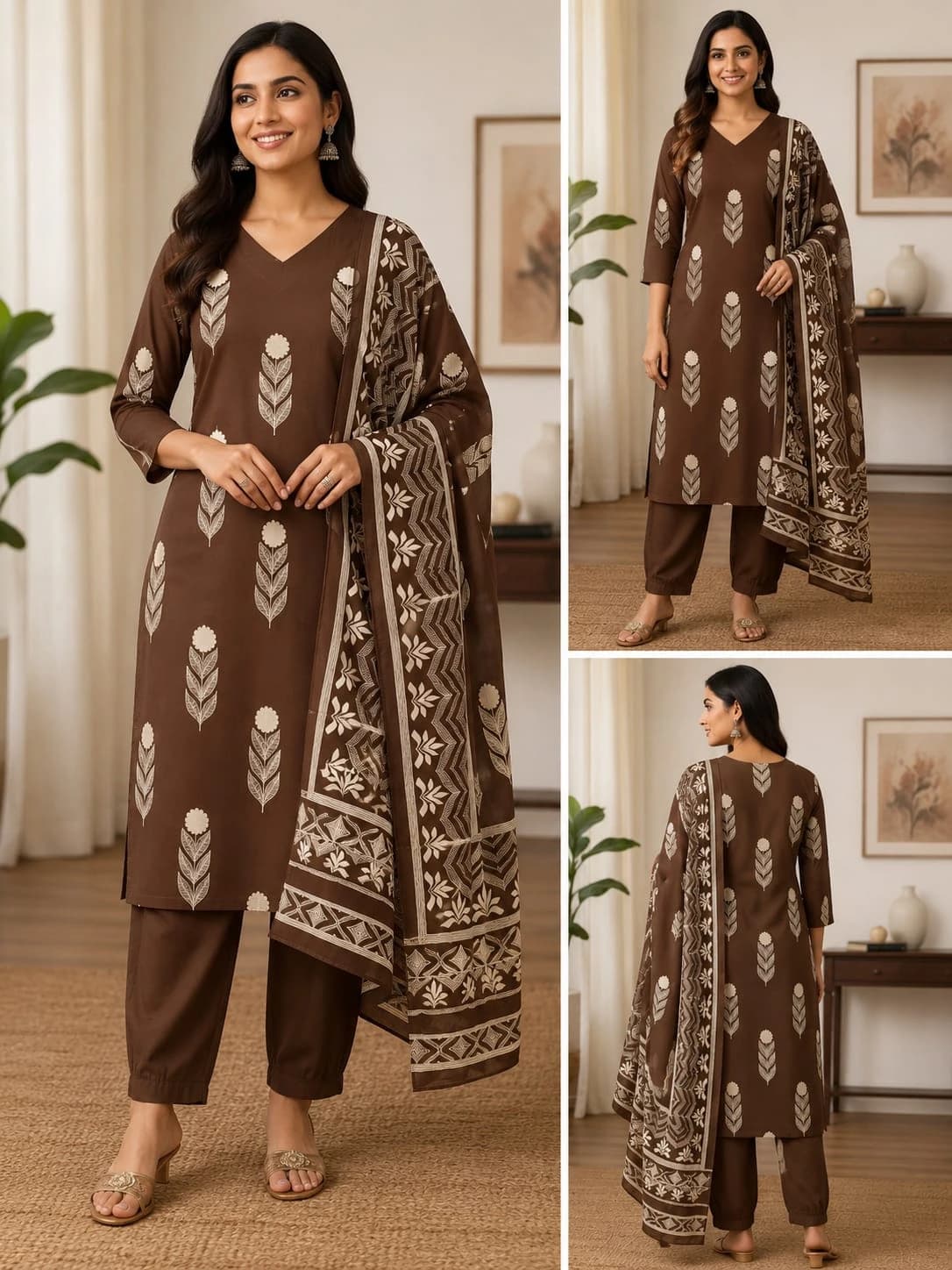 Women's Cotton 3-Piece Kurti Set