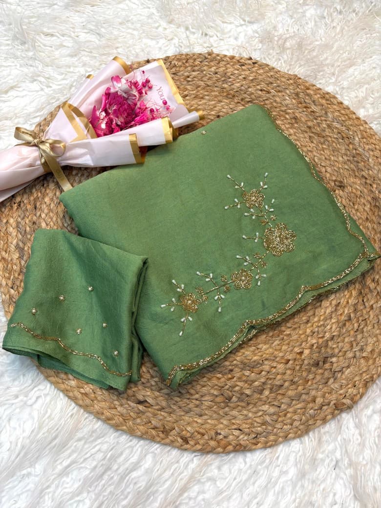 Mocha Handwork Saree with Embroidered Butta