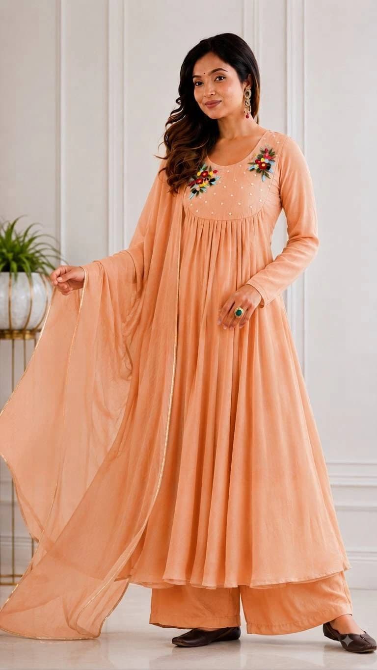 👗💥💥Presenting By New Party Wear L@@K Pure Viscos Mul Chanderi Cotton A Line pattern P@nt With Dup